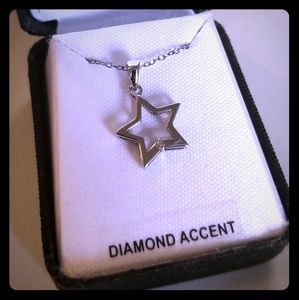 Silver star w diamond accent necklace